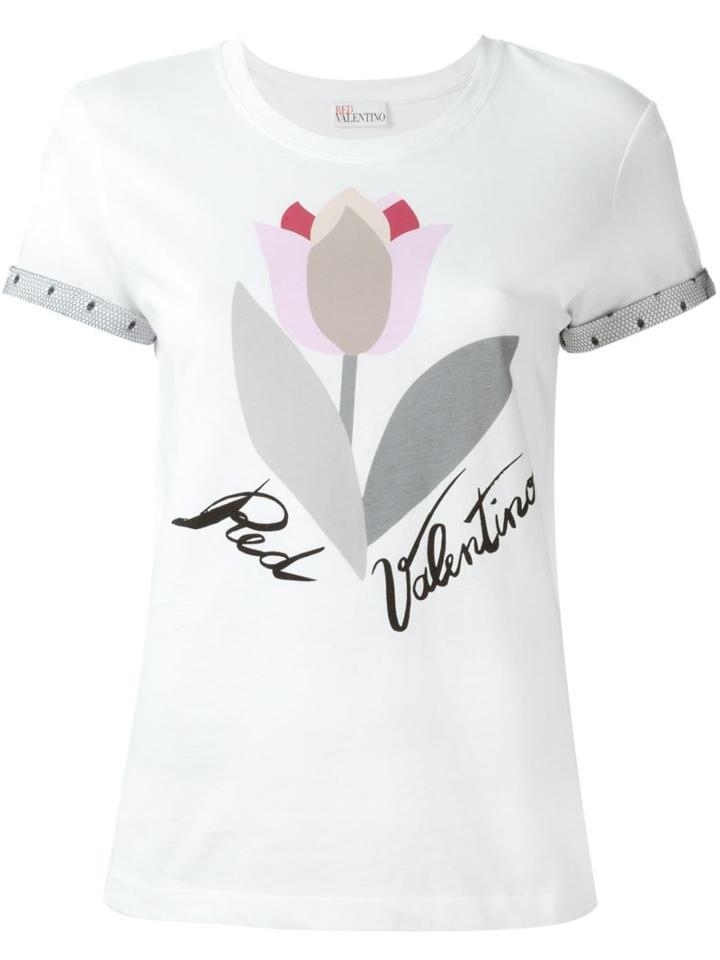 Red Valentino Sleeve Detail Flower T-shirt, Women's, Size: Small, White, Cotton