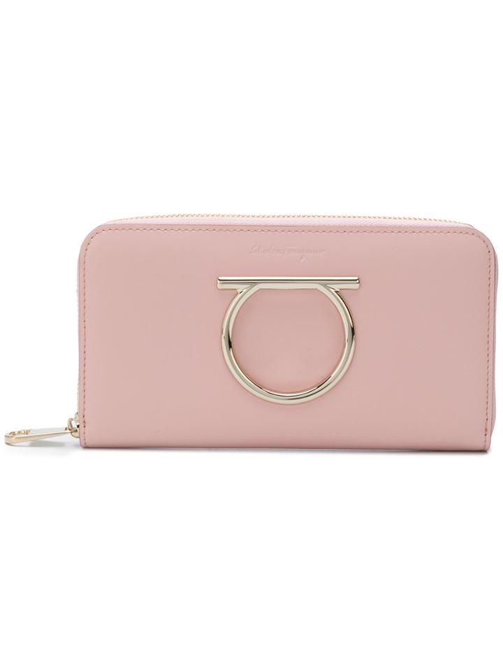Salvatore Ferragamo Gancini Zip Around Wallet - Pink & Purple