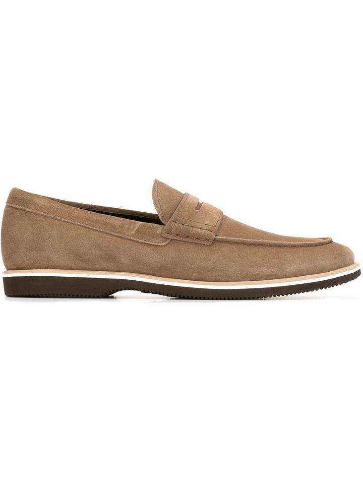 Hogan Rubber Sole Penny Loafers, Men's, Size: 10.5, Brown, Suede/rubber