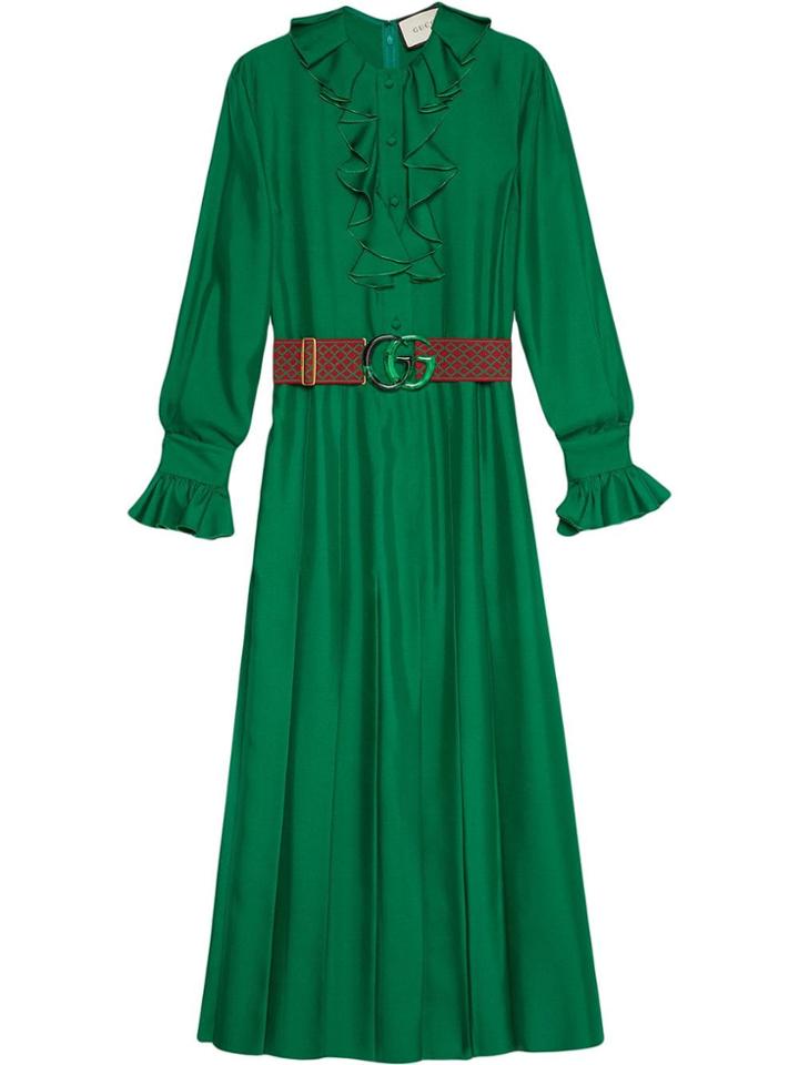 Gucci Silk Dress With Double G Belt - Green