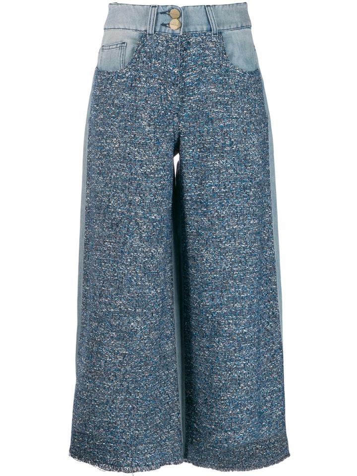 Elisabetta Franchi Tweed-style Cropped Trousers - Blue