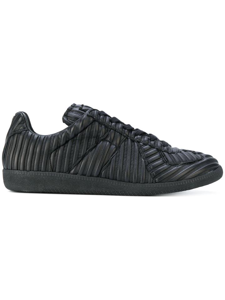Maison Margiela Textured Stripe Low Top Sneakers - Black