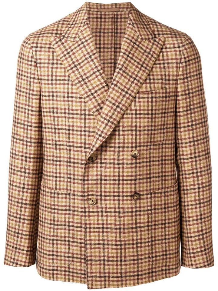 Caruso Double Breasted Gingham Jacket - Nude & Neutrals