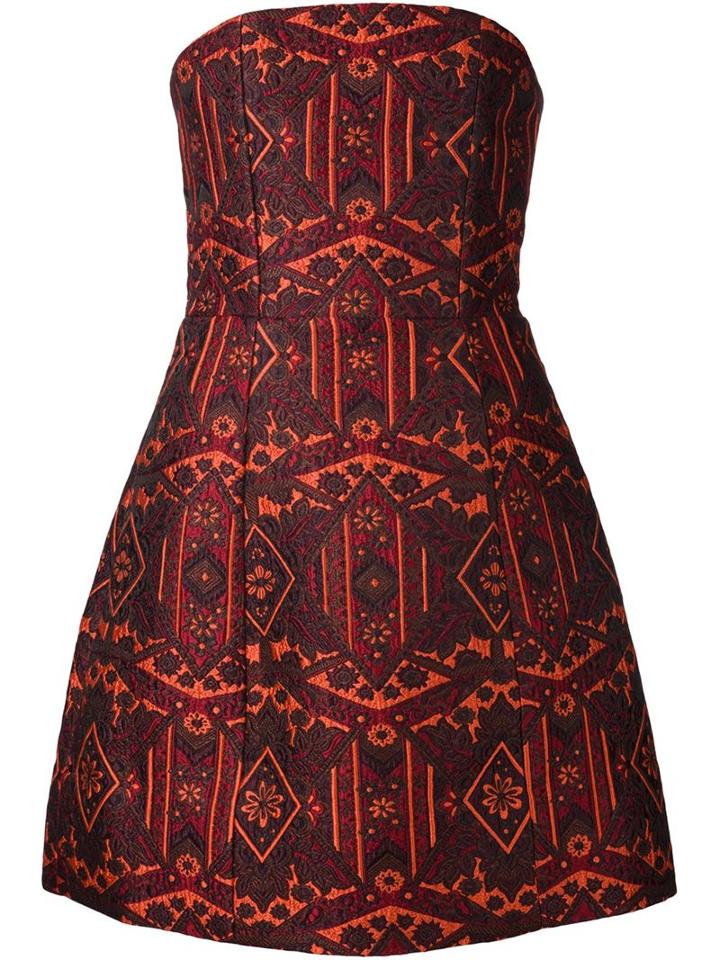 Alice+olivia Strapless Jacquard Dress, Women's, Size: 6, Yellow/orange, Nylon/polyester/spandex/elastane