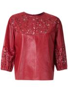 Andrea Bogosian Cut Out Pattern Leather Blouse - Red