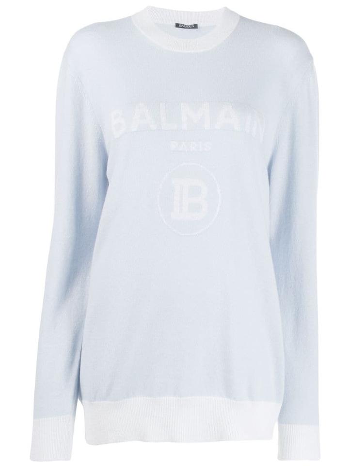 Balmain Intarsia Logo Sweater - Blue