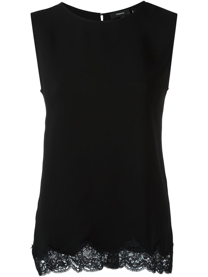 Theory Lace Hem Tank Top, Women's, Size: Small, Black, Triacetate/polyester/polyamide