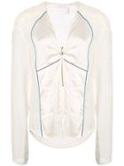 Chloé Pintuck Half Zip Blouse - White