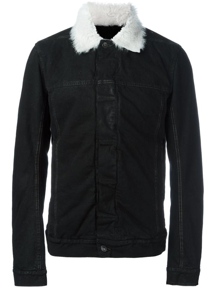 Rick Owens Drkshdw Contrast Collar Jacket, Men's, Size: Small, Black, Cotton/sheep Skin/shearling/polyester