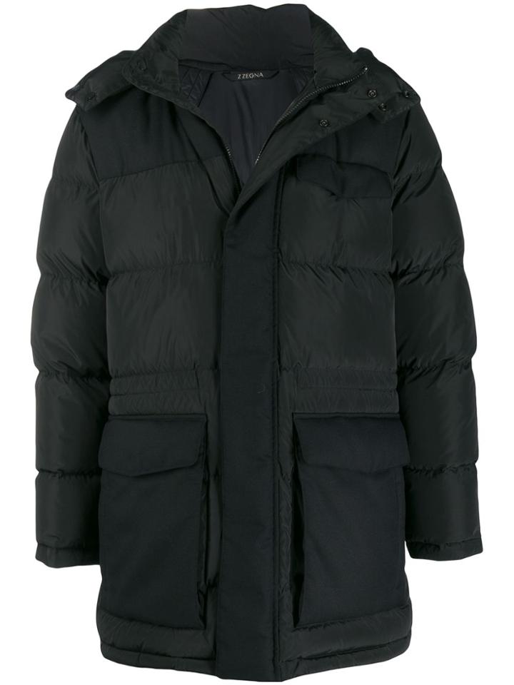 Z Zegna Mid-length Hooded Padded Coat - Black