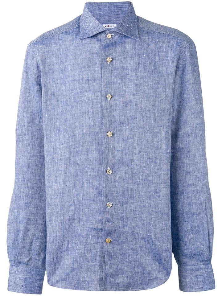 Kiton Buttoned Shirt, Men's, Size: 41, Blue, Linen/flax