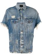 R13 Frayed Shortsleeved Denim Jacket, Men's, Size: Xs, Blue, Cotton/spandex/elastane