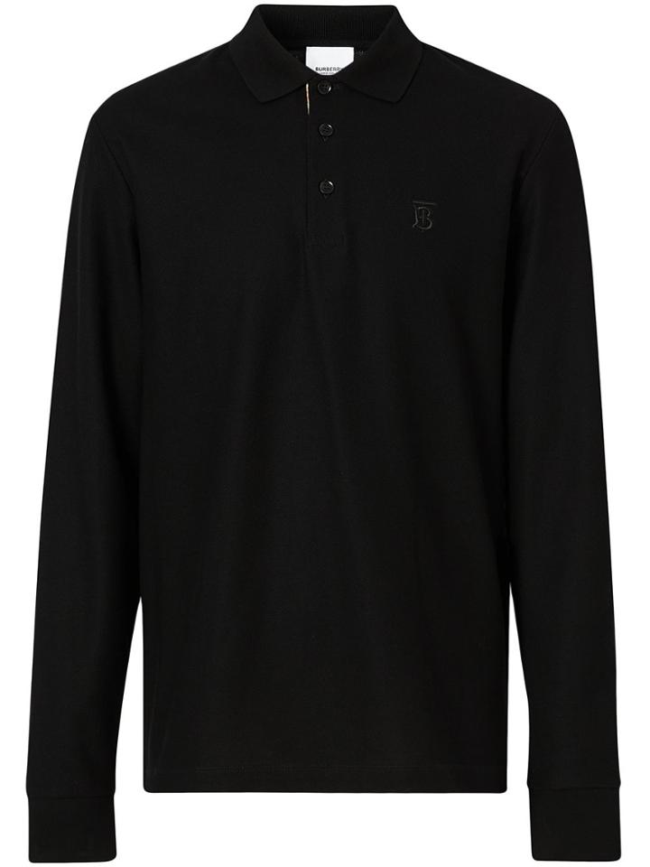 Burberry Long-sleeve Monogram Motif Cotton Piqué Polo Shirt - Black