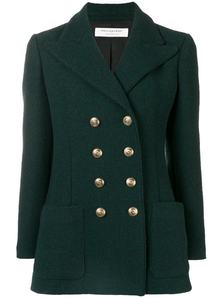Philosophy Di Lorenzo Serafini Peaked Lapel Peacoat - Green