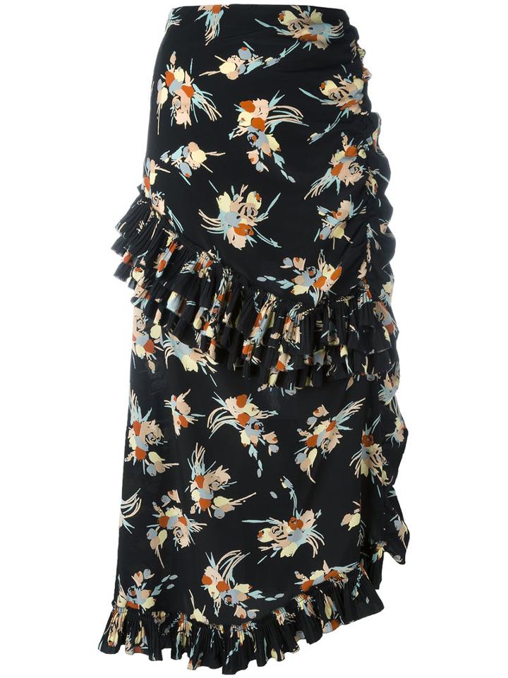 Marni - Floral Ruffled Skirt - Women - Silk - 38, Women's, Black, Silk