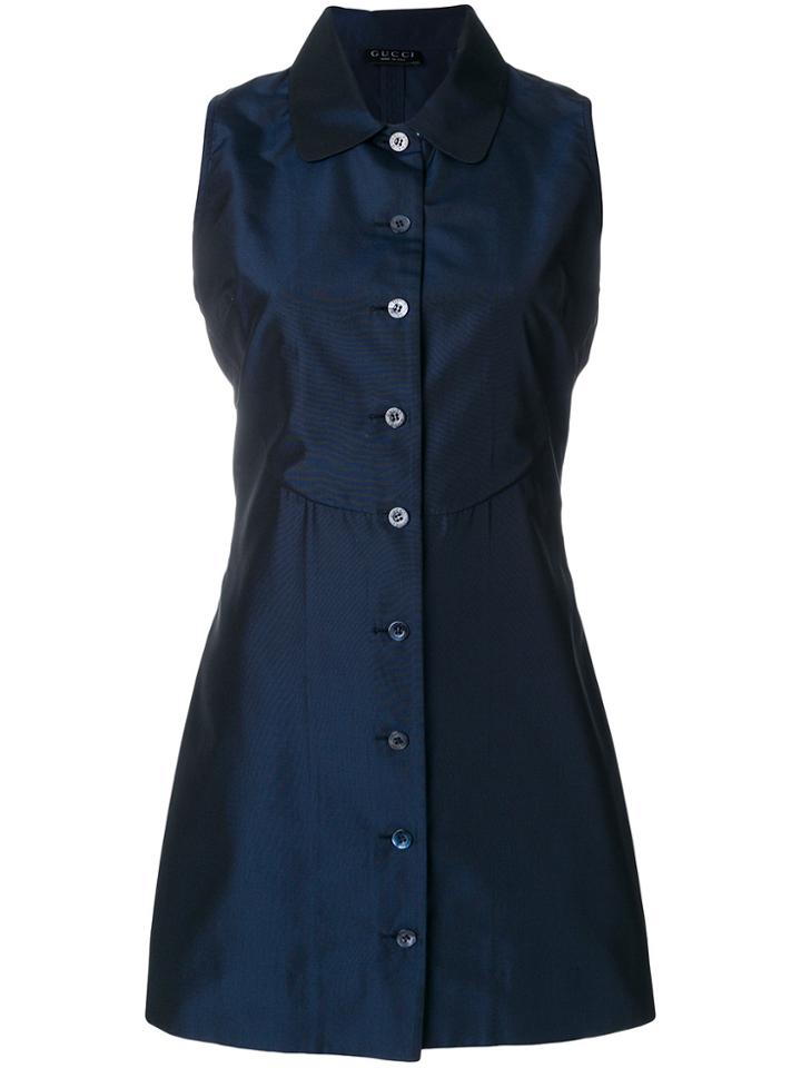 Gucci Vintage Button Front Collared Dress - Blue