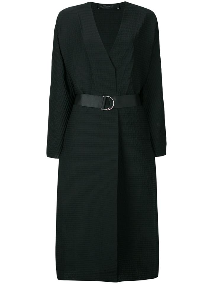Federica Tosi Textured Open-front Belted Coat - Black