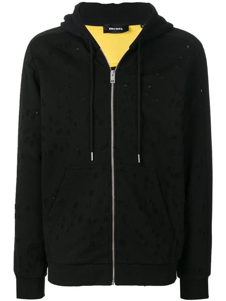 Diesel Holey Zipped Hoodie - Black