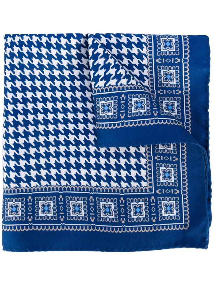 Borrelli - Houndstooth Print Scarf - Men - Silk - One Size, Blue, Silk
