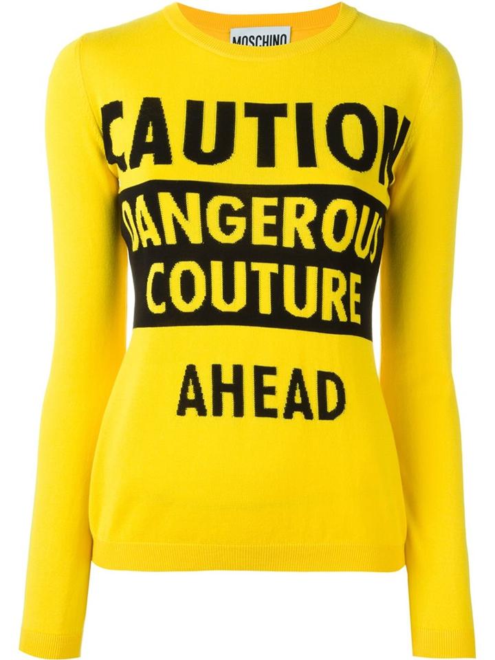 Moschino Caution Dangerous Couture Jumper, Size: 40, Yellow/orange, Cotton