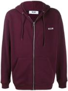 Msgm Logo Embroidery Zipped Hoodie - Purple