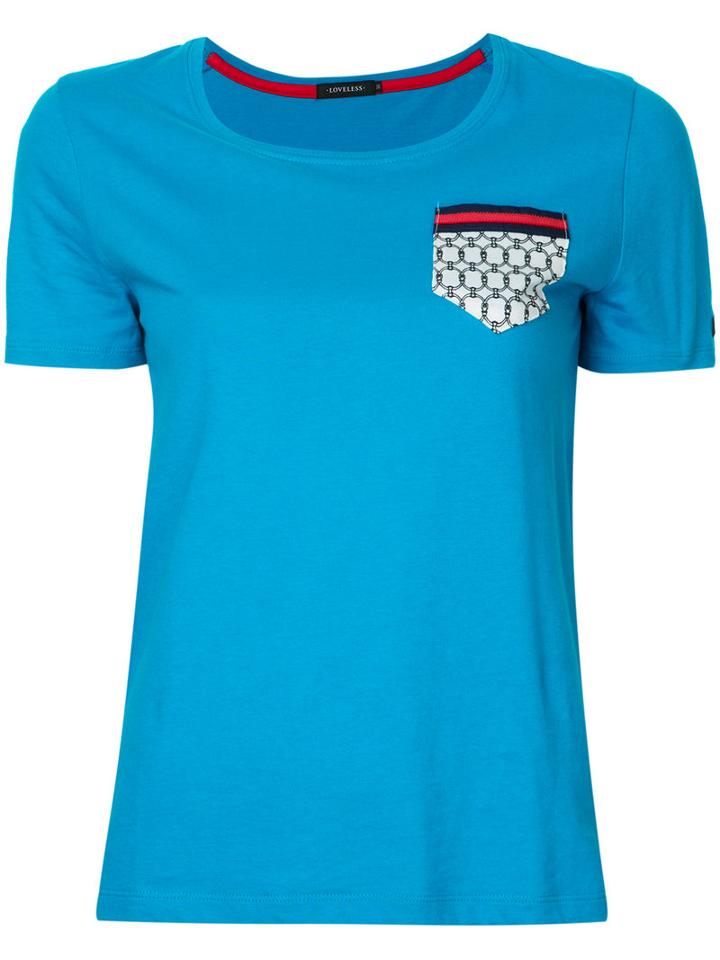 Loveless - Printed Patch Pocket T-shirt - Women - Cotton - 34, Blue, Cotton