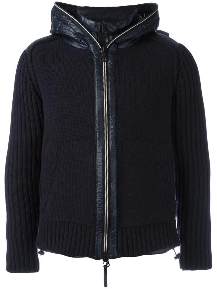 Duvetica Shell Trim Knitted Jacket, Men's, Size: 52, Blue, Virgin Wool/polyamide/feather Down