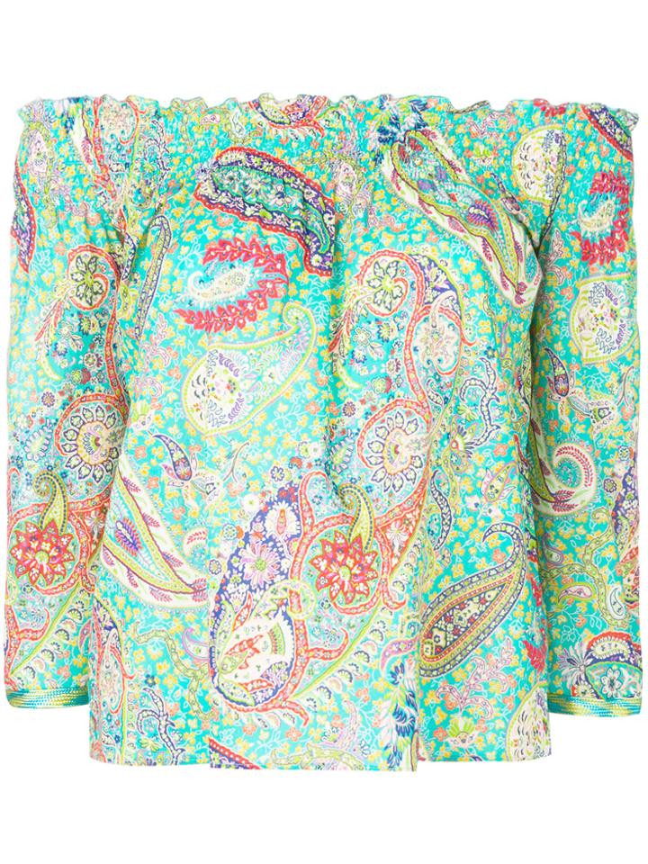 Etro Paisley Print Off Shoulder Blouse - Green