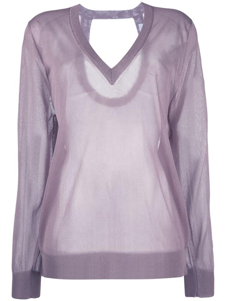Christian Wijnants Sheer V-neck Top - Pink & Purple