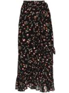 Ganni Elm Floral-print Ruffled-georgette Wrap Skirt - Black