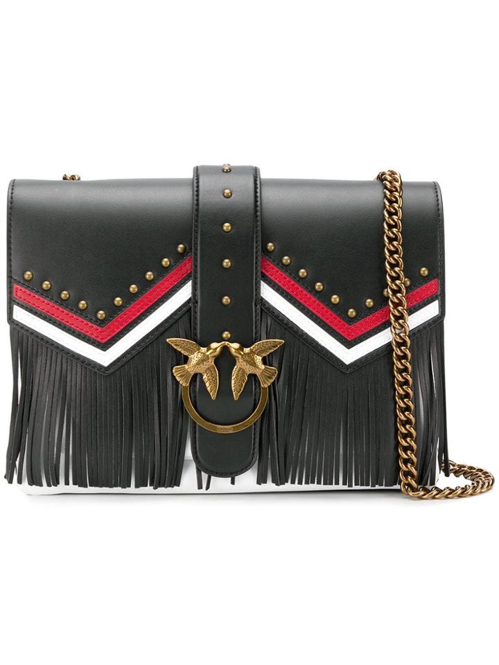 Pinko Fringe Embellished Shoulder Bag - Black