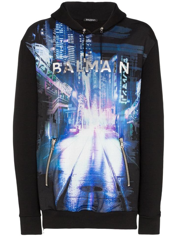 Balmain City Graphic Print Hoodie - Black