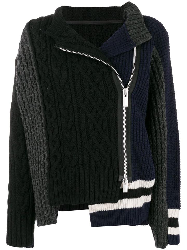 Sacai Zipped Knit Coat - Blue