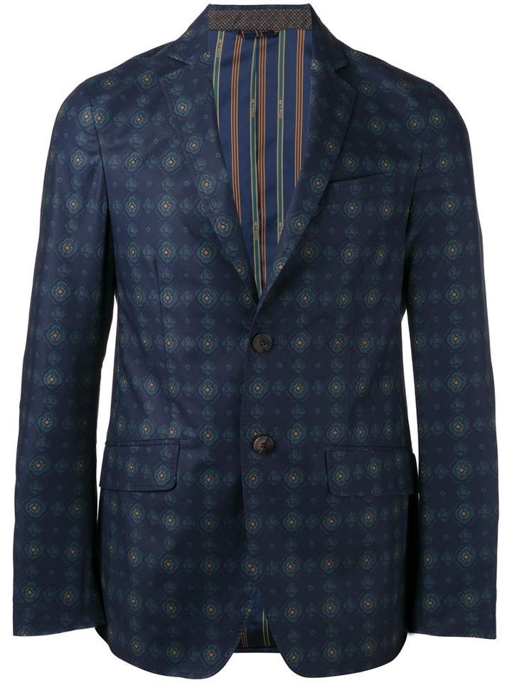 Etro Arabesque Print Blazer, Men's, Size: 54, Blue, Cotton/spandex/elastane/polyester/cupro