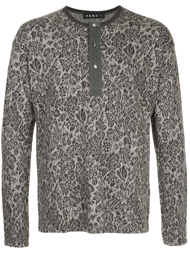 Roar Printed Henley T-shirt - Grey