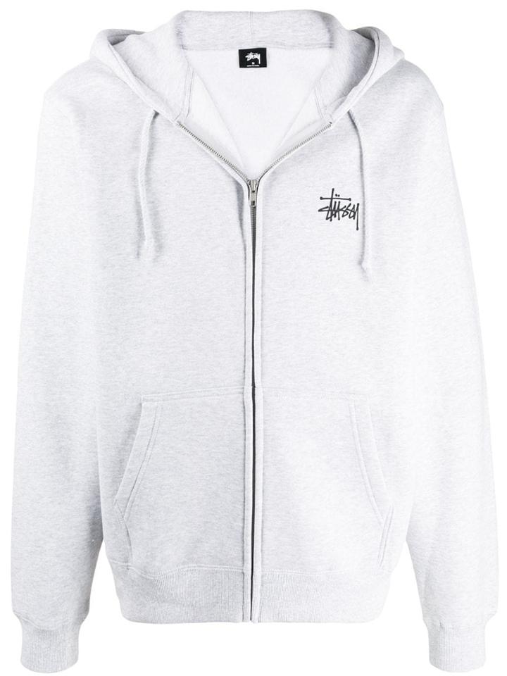Stussy Printed Logo Zip Hoodie - Grey