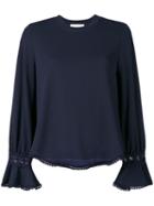 See By Chloé - Fluted Sleeve Blouse - Women - Cotton/polyamide/polyester/viscose - Xs, Blue, Cotton/polyamide/polyester/viscose