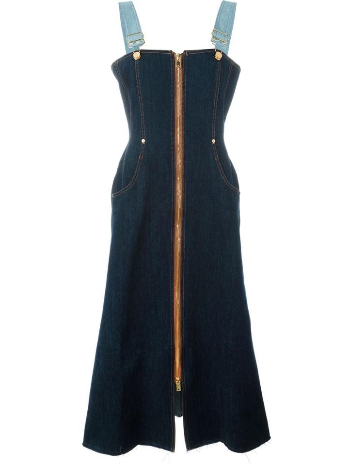 Natasha Zinko Zip Front Denim Dress, Women's, Size: 38, Blue, Cotton