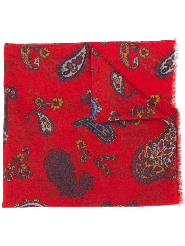 Kiton Paisley Print Cashmere Scarf - Red