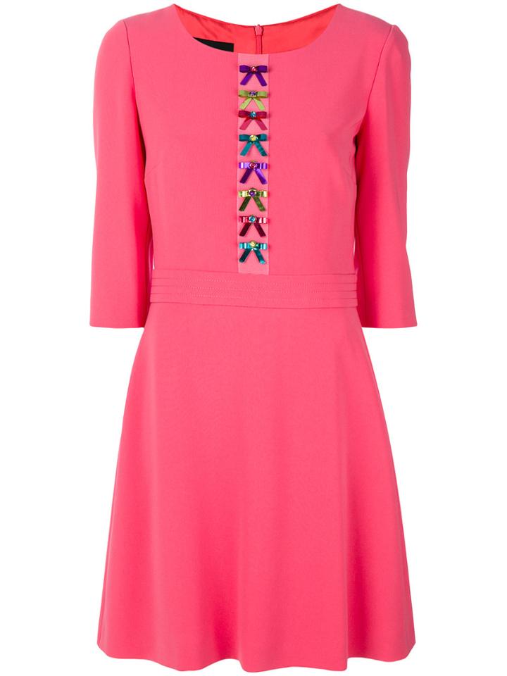 Boutique Moschino Bow Embroidered Flared Dress - Pink & Purple