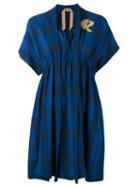 No21 Bird Patch-embellished Plaid Dress, Women's, Size: 42, Blue, Cotton/linen/flax