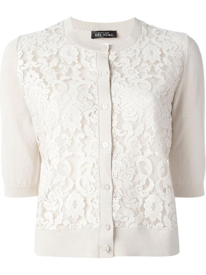 Twin-set Lace Panel Cardigan, Women's, Size: Xs, Nude/neutrals, Cotton/polyester