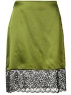 Marques'almeida - Lace Detail Straight Skirt - Women - Silk - 6, Green, Silk