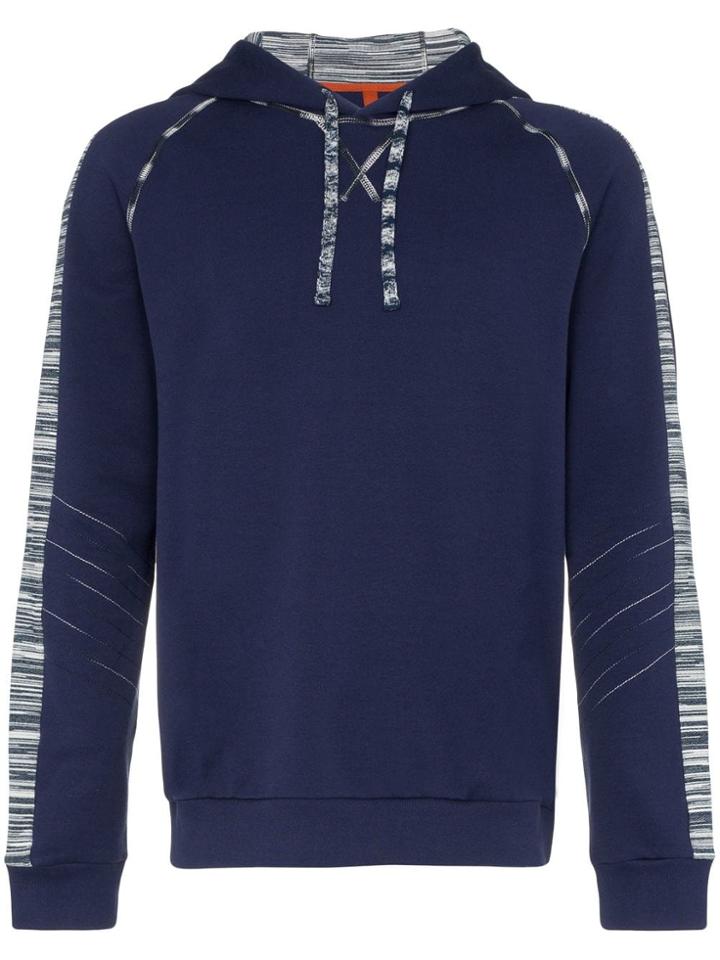Missoni Drawstring Stripe Trim Hooded Jumper - Blue
