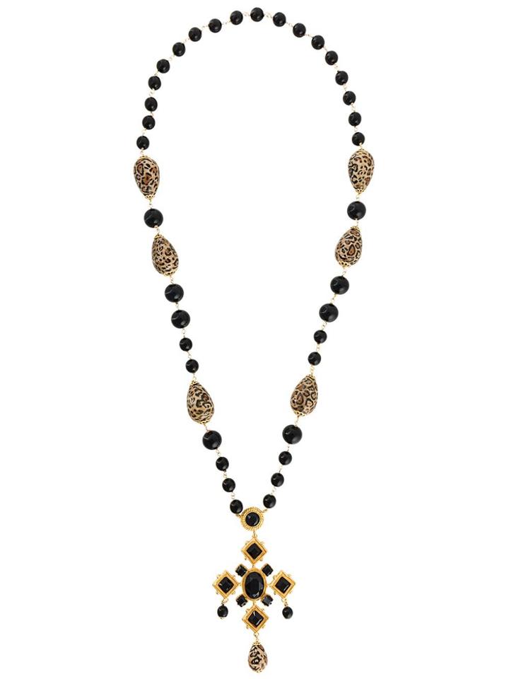 Dolce & Gabbana Long Beaded Cross Necklace - Black