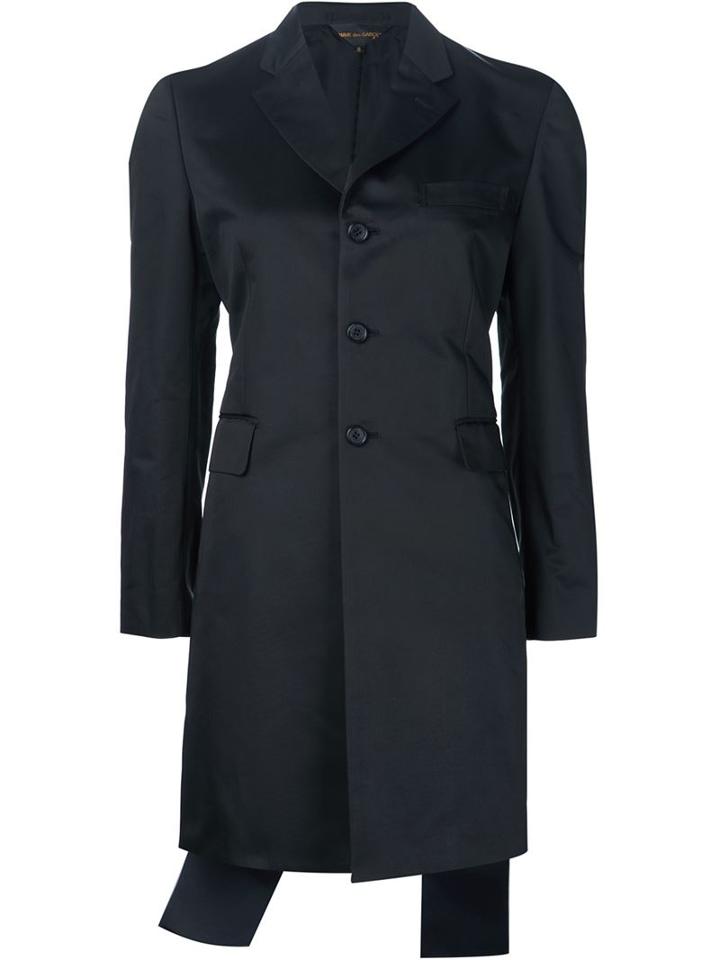 Comme Des Garçons Ribbon Detail Long Blazer, Women's, Size: Large, Black, Cupro/polyester