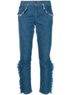 Boutique Moschino Frayed Ruffle Trim Jeans - Blue