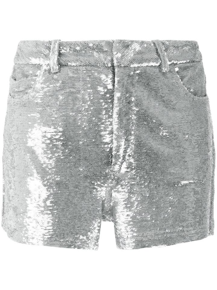Iro - Metallic (grey) Sequin Shorts - Women - Cotton/spandex/elastane/viscose - 36, Cotton/spandex/elastane/viscose