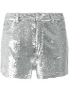 Iro - Metallic (grey) Sequin Shorts - Women - Cotton/spandex/elastane/viscose - 36, Cotton/spandex/elastane/viscose