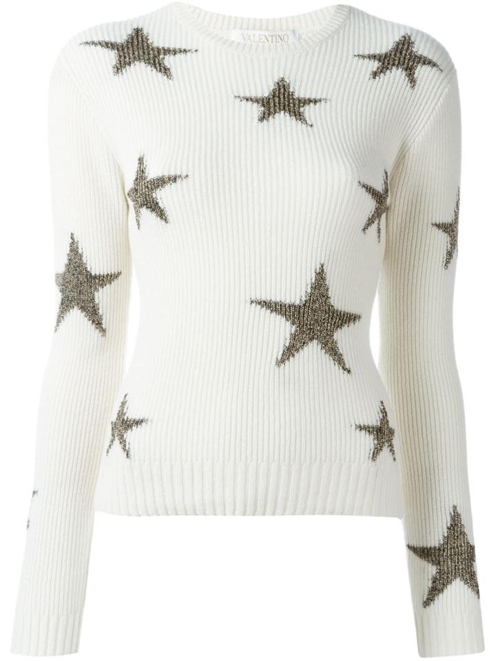 Valentino Ribbed Glitter Star Jumper, Women's, Size: Small, Nude/neutrals, Cashmere